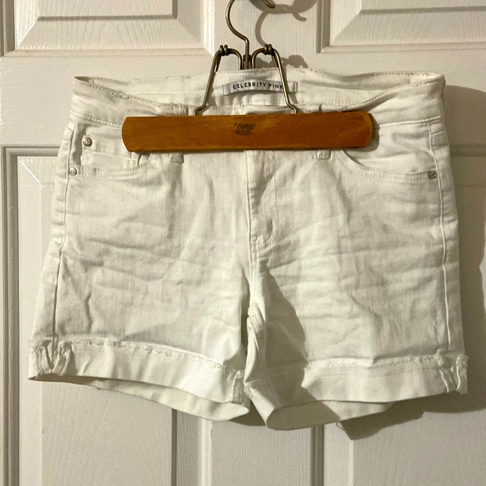 celebrity pink white jean shorts size 27